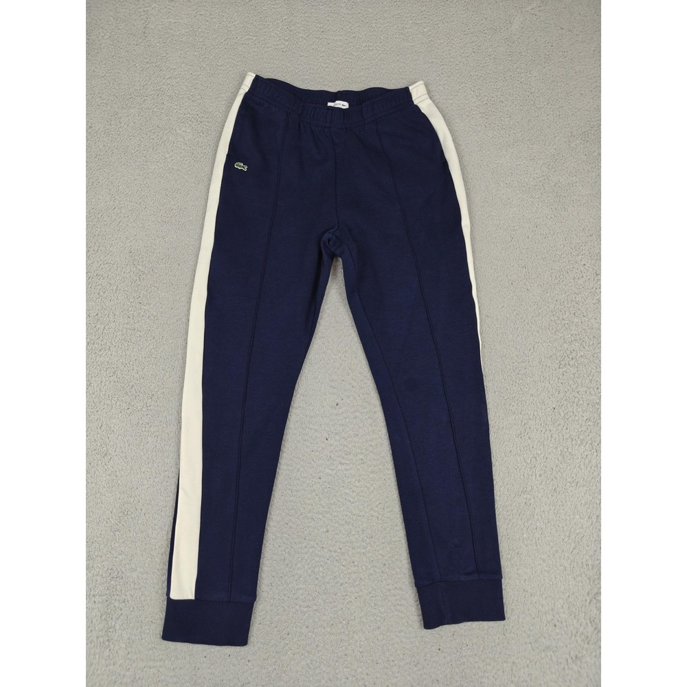 Lacoste Jogger Track Pants Boys 16 Blue White Side Stripe Knit Elastic Waist